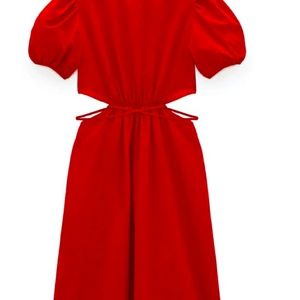 Zara Red Cutout Poplin Dress NWT